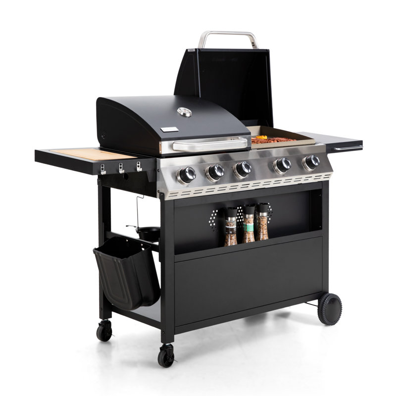 Barbecue au gaz propane Synae - Barbecue double et plaque chauffante à dessus plat