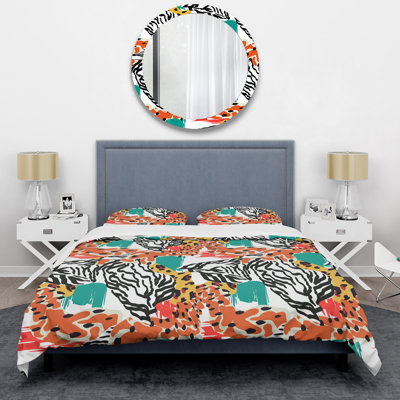 Ensemble de housse de couette en microfibre noir / bleu / orange 3 pièces