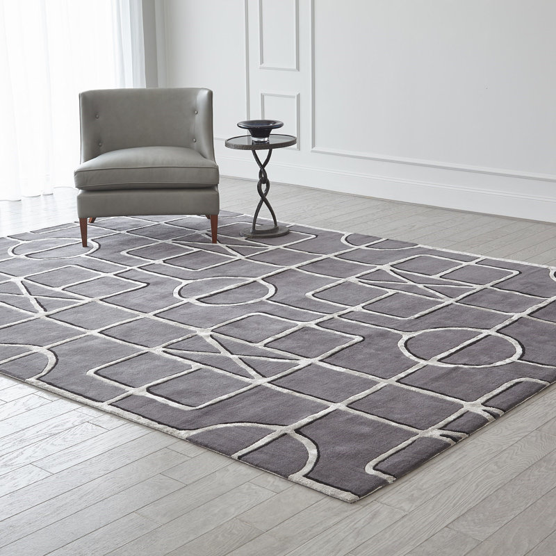Wool Area Rug in Gray, Rectangle 9' x 12'
