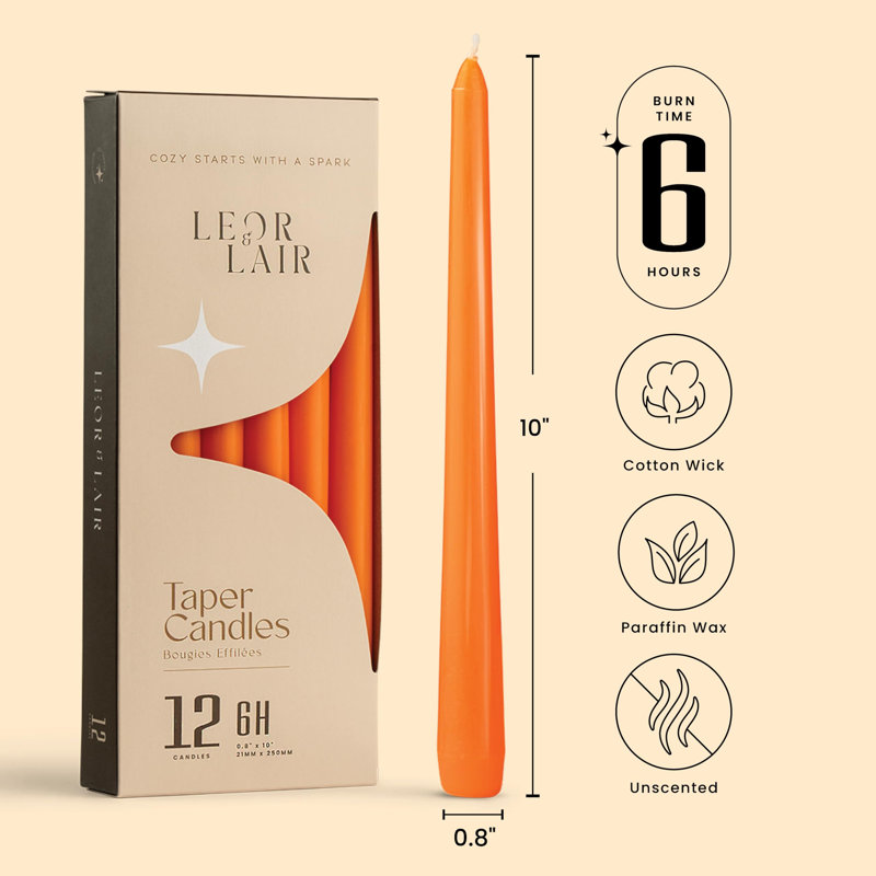 Bougies coniques orange - Lot de 12, 25 cm, sans parfum, Orange