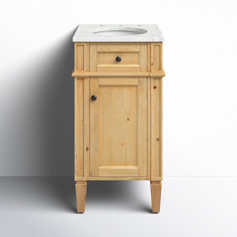 Rivers 18'' Single Bathroom Vanity with Carrara Marble Top, Natural Wood