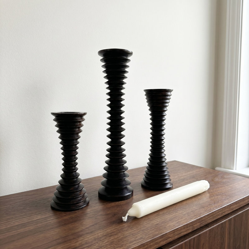Ebony Wood Collection Candlestick, 5.8"