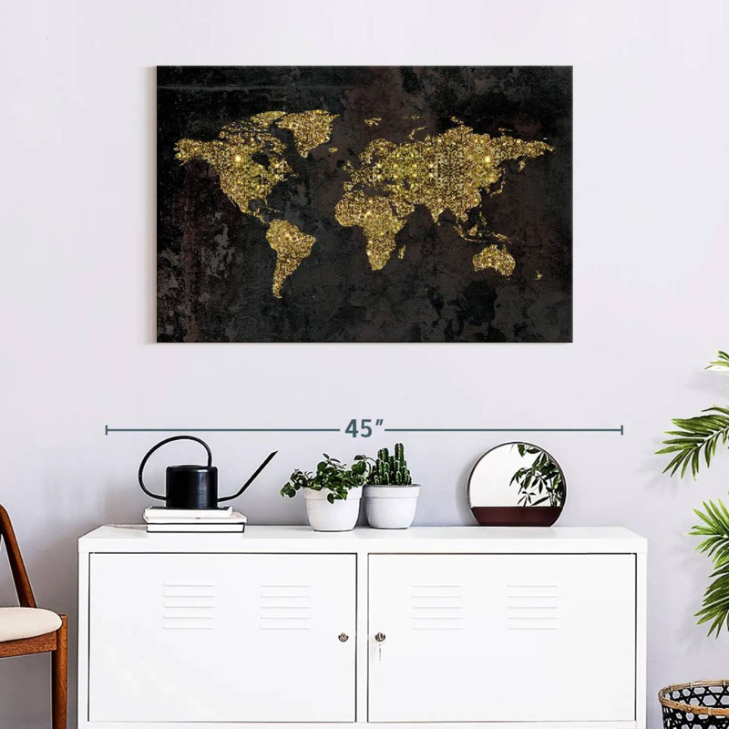 Carte du monde Aliaz Glitzy Gold, H 24 po x l 36 po