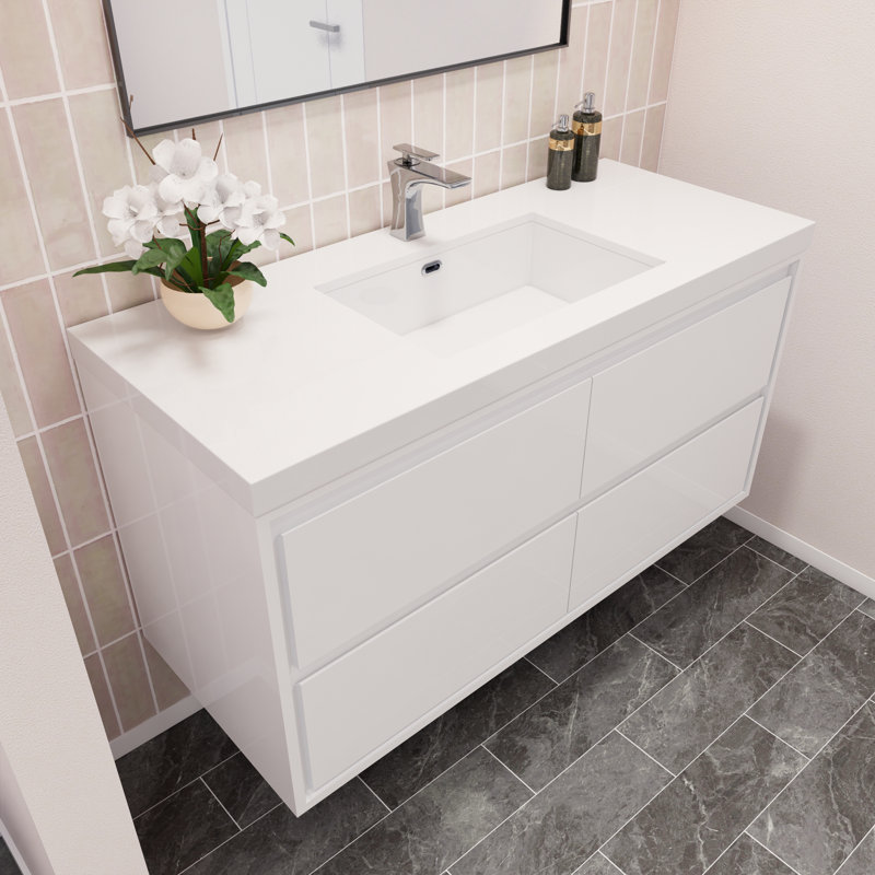 Azden 48" Wall-Mounted Single Bathroom Vanity Set, High Gloss White