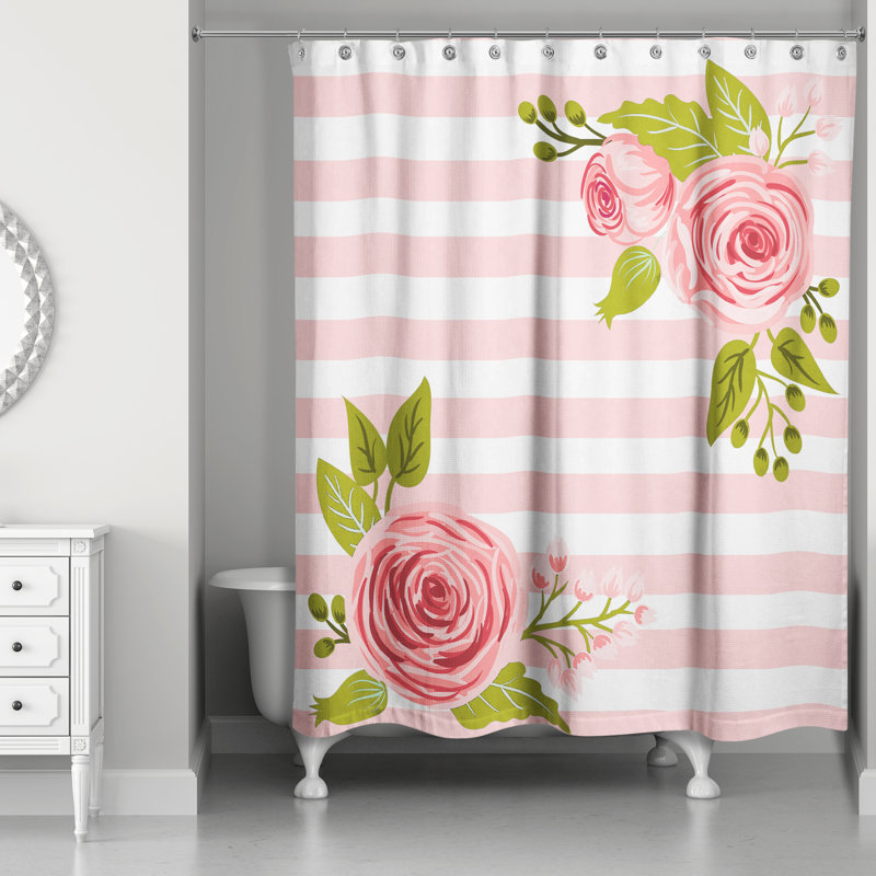 Rideau de douche simple Bartram, Rose / blanc