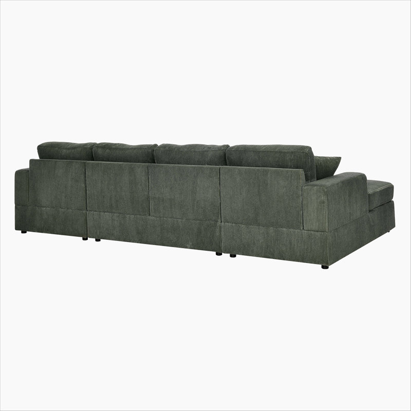 3 - piece corduroy double-chaise sectional, Velours côtelé vert