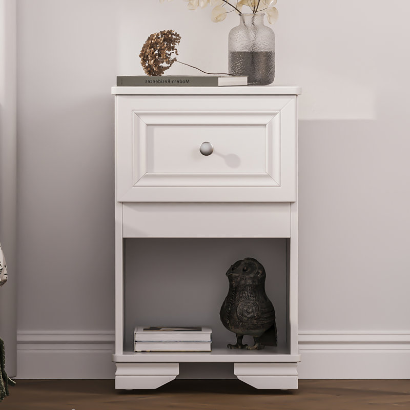 Table de chevet avec rangement et tablette ouverte, table de chevet de style rétro avec design classique et poignée en métal, parfaite pour la décoration de chambre à coucher