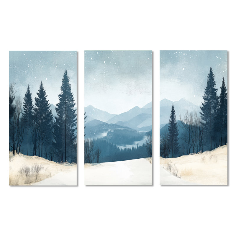 Nordic Ski Trail in Suède - Art mural moderne 3 pièces, H 32 po x l 48 po, Toile tendue
