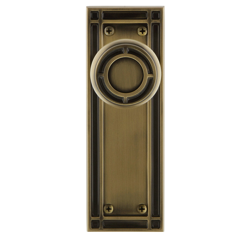 Mission Plate with Mission Door Knob, Antique Brass, 2-3/8”