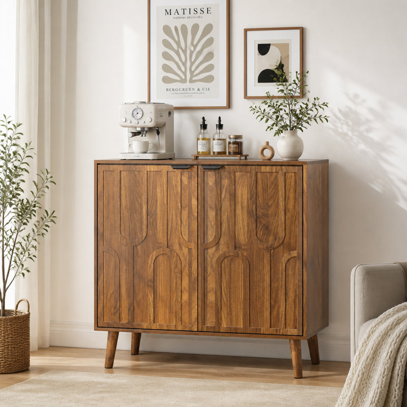 Buffet de style champêtre avec rangement, idéal pour la cuisine, la salle à manger, le salon ou l'entrée.