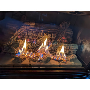 Americangaslogs 18-24 Inch Ventless Fireplace Logs Set with Remote Control, Only Used for Natural Gas,Heats up to 43000BTU (Natural Gas Fireplace Birch, 24Inch)
