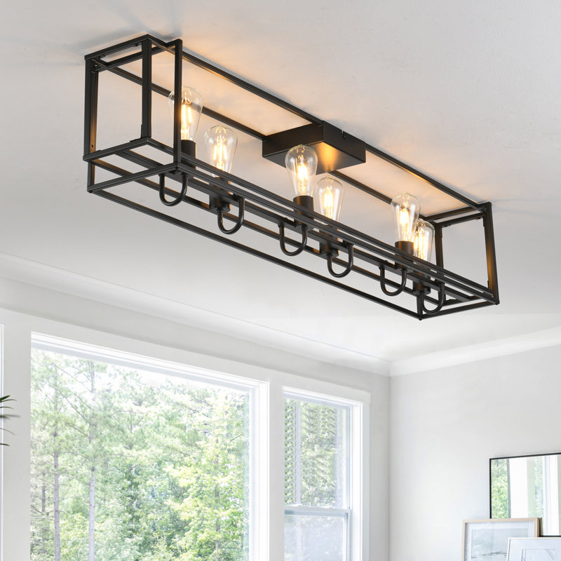 Plafonnier encastré 6 lumières 47,24 po noir