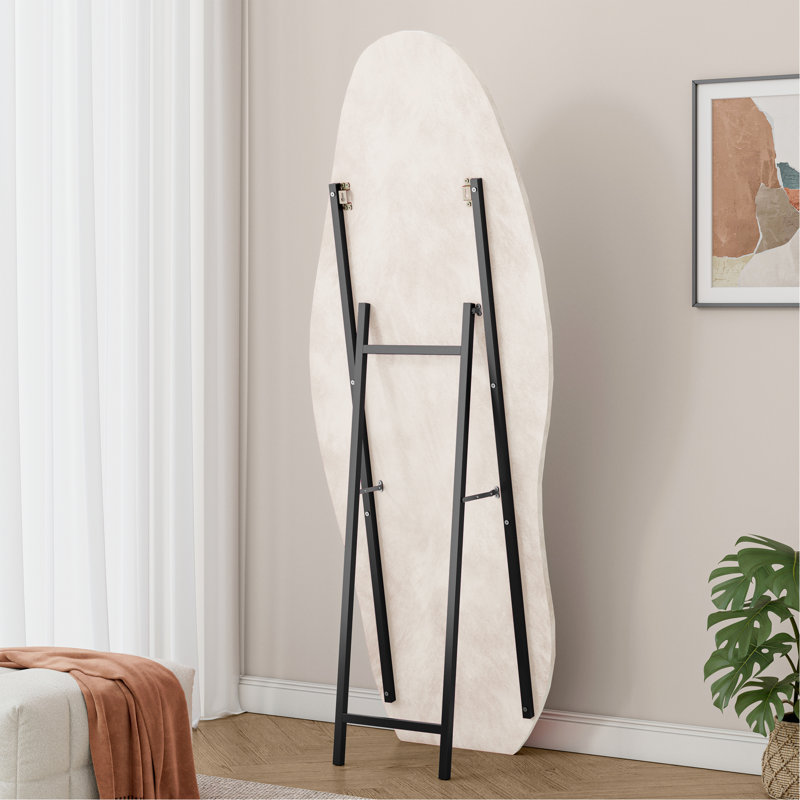 Full Length Mirror, 63" X 24" Floor Mirror/ Wall Mirror, Flannel Wrapped Wooden Frame Floor Mirror,Irregular Wavy Mirror Standing/Halling Large Wall Mirror For Bedroom,Living Room, Dressing Room