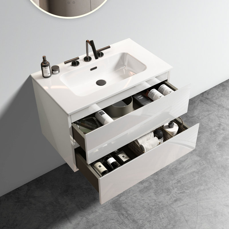 Meuble-lavabo de salle de bain Modern, Blanc lustré, 30"