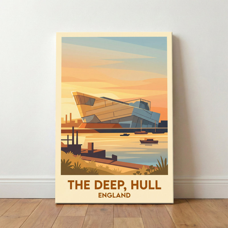 The Deep, Hull, England - Sunset Travel Poster Of The Iconic Aquarium And Waterfront. Giclee Print On Wrapped Canvas. Wall Art, Home Decor - Iconic Buildings & Architecture, England - Wrapped Canvas Print