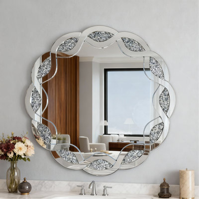 Miroir mural rond argenté 31,5 pouces Wave