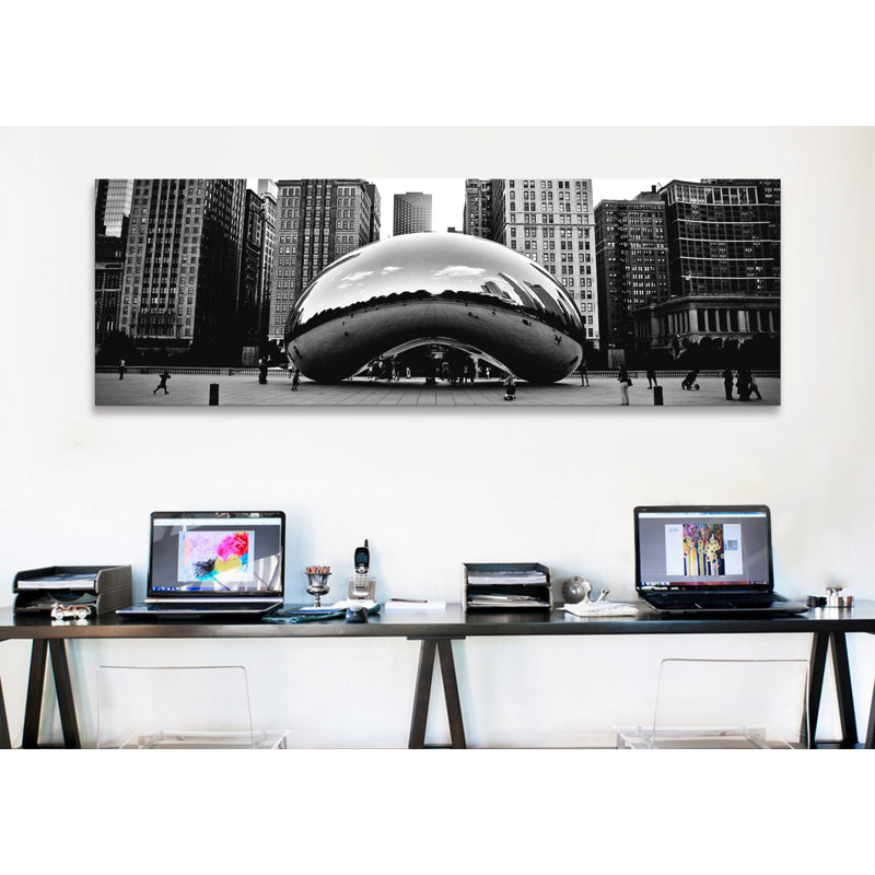 Paysage urbain panoramique de Chicago (haricot) - impression, H 24 po x l 72 po x P 1,5 po, Toile tendue