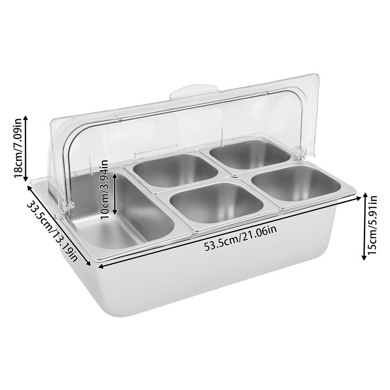 Stainless Steel Food Serving Container 5 Compartments With Lid, Spoons, Clamps, Water Bags
