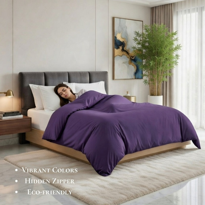 Luxury Bamboo Duvet Cover, Ultra-Soft & Cooling Bamboo Blend, Machine Washable, Purple, Queen