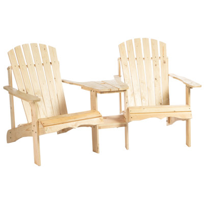 Deux chaises en bois avec trou pour parasol - Chaises de patio pour terrasse, pelouse, piscine, jardin, bois naturel, spacieuses et confortables, aménagement stable pour deux tables à l'extérieur