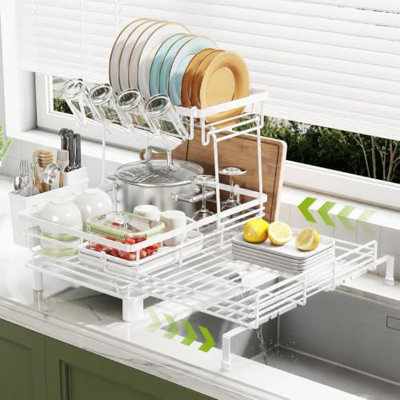 Égouttoir à vaisselle extensible à 2 niveaux pour comptoir, noir