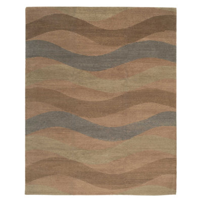 Wool Striped Area Rug in Brown/Gray/Taupe