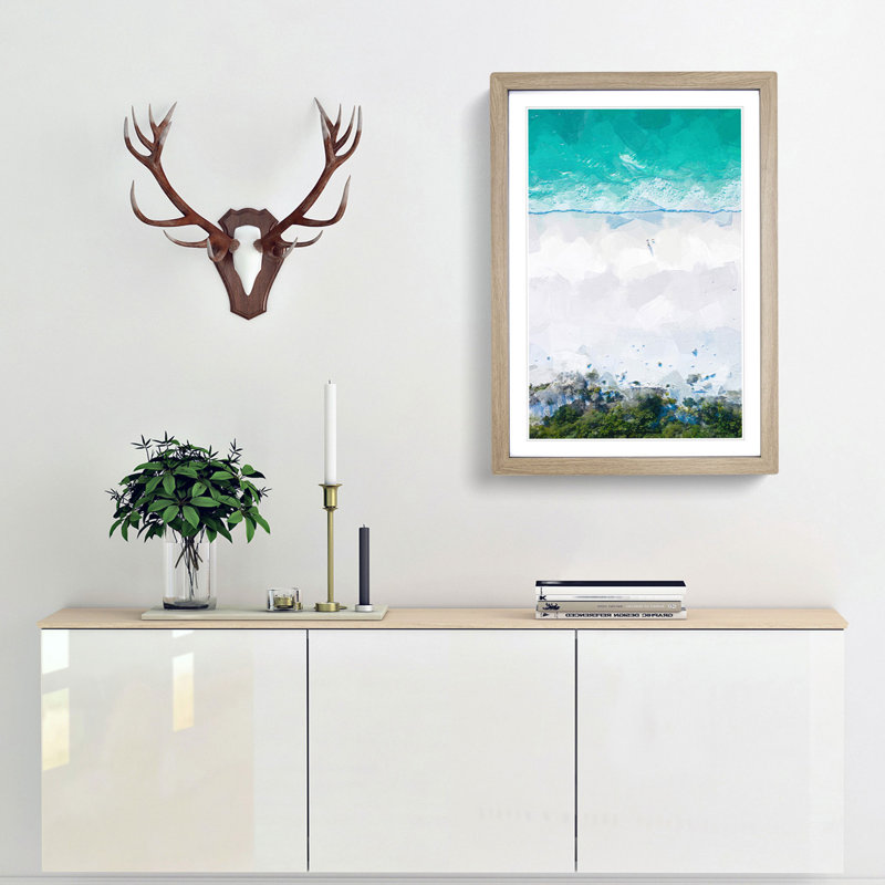Walking on the Beach in Abstract - Picture Frame Graphic Art Print, 60cm H x 40cm W x 2cm D, Oak