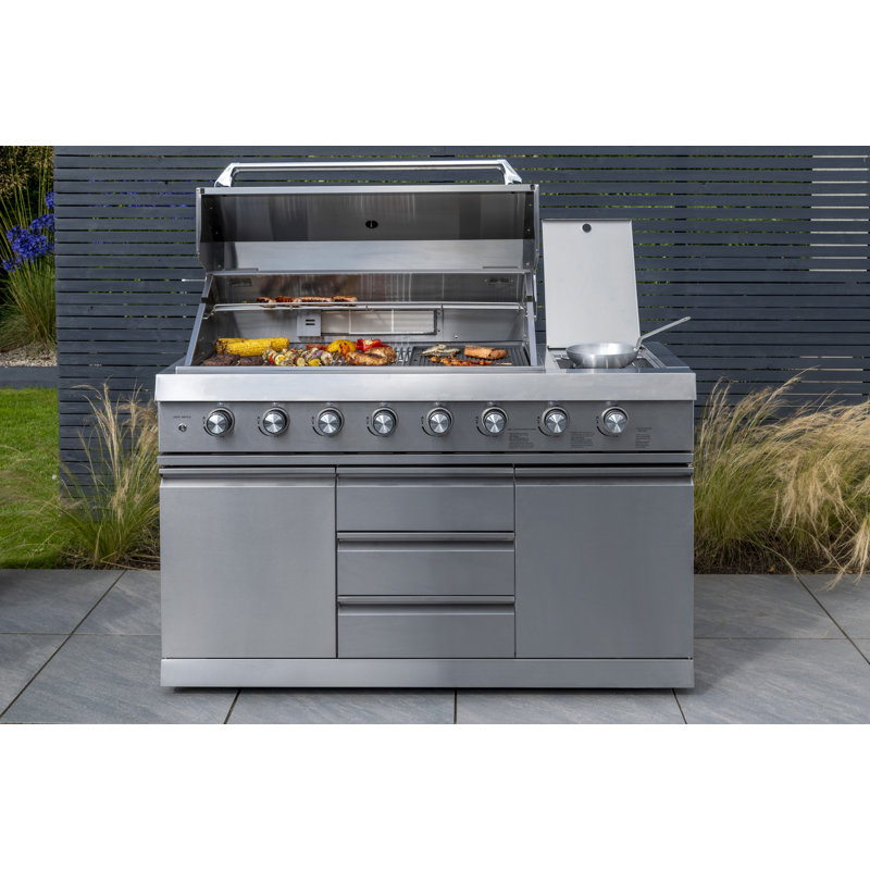 Norfolk Grills 6 Burner Free Standing Gas Grill with Side Burner and Cabinet