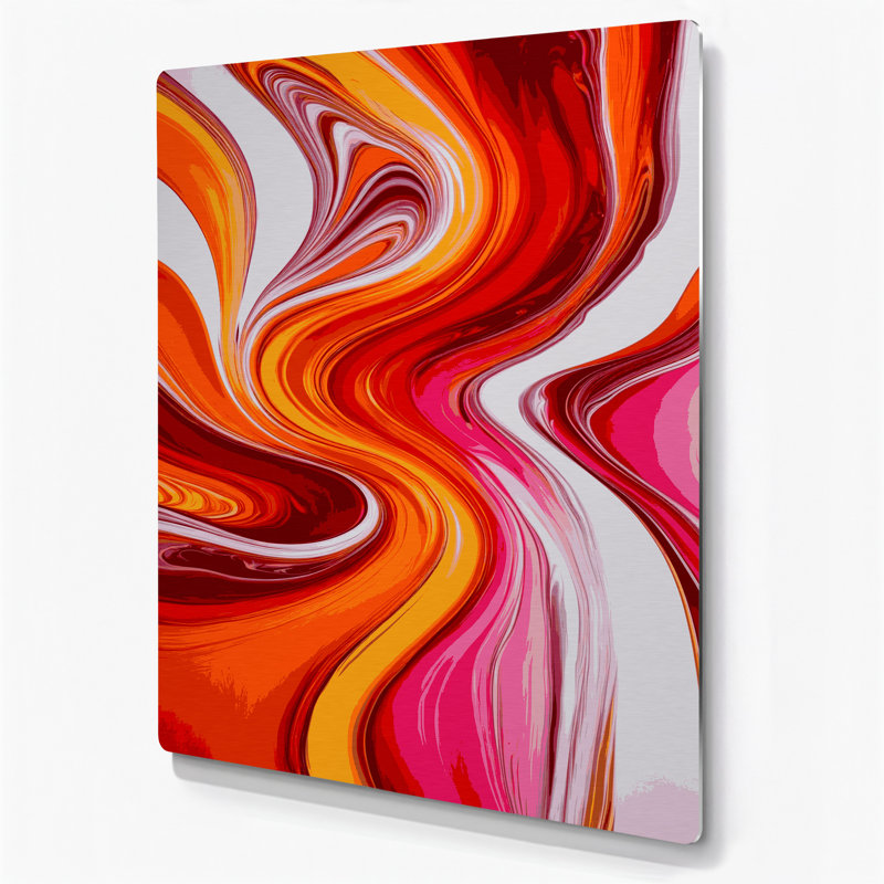 Abstrait art fluide en métal orange 2, H 20 po x l 24 po