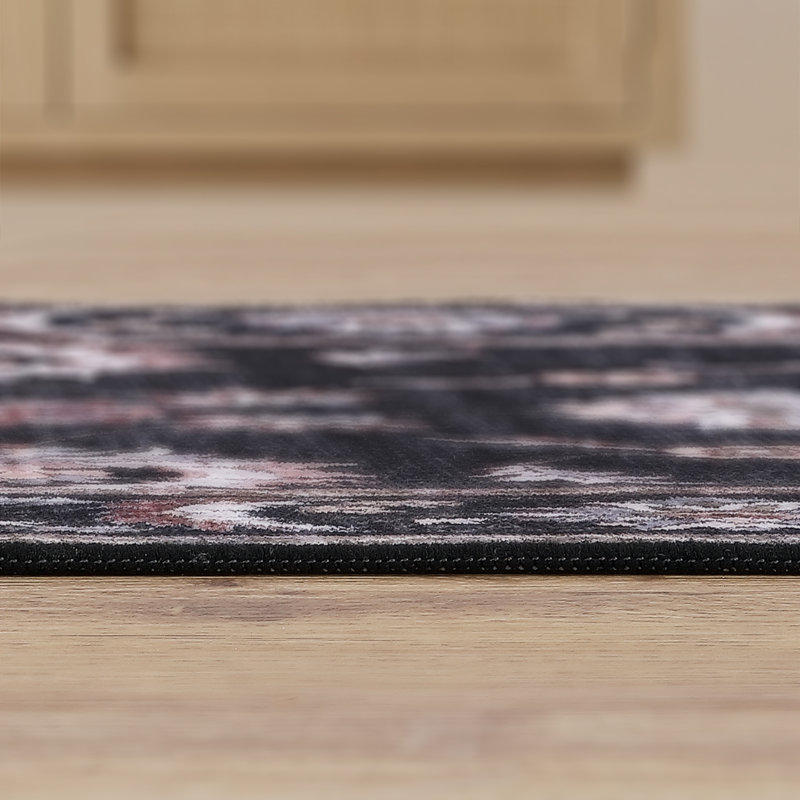 Arabella Vintage Floral Border Machine-Washable Rug, Rectangle 9' x 12', Dark Gray/Multi