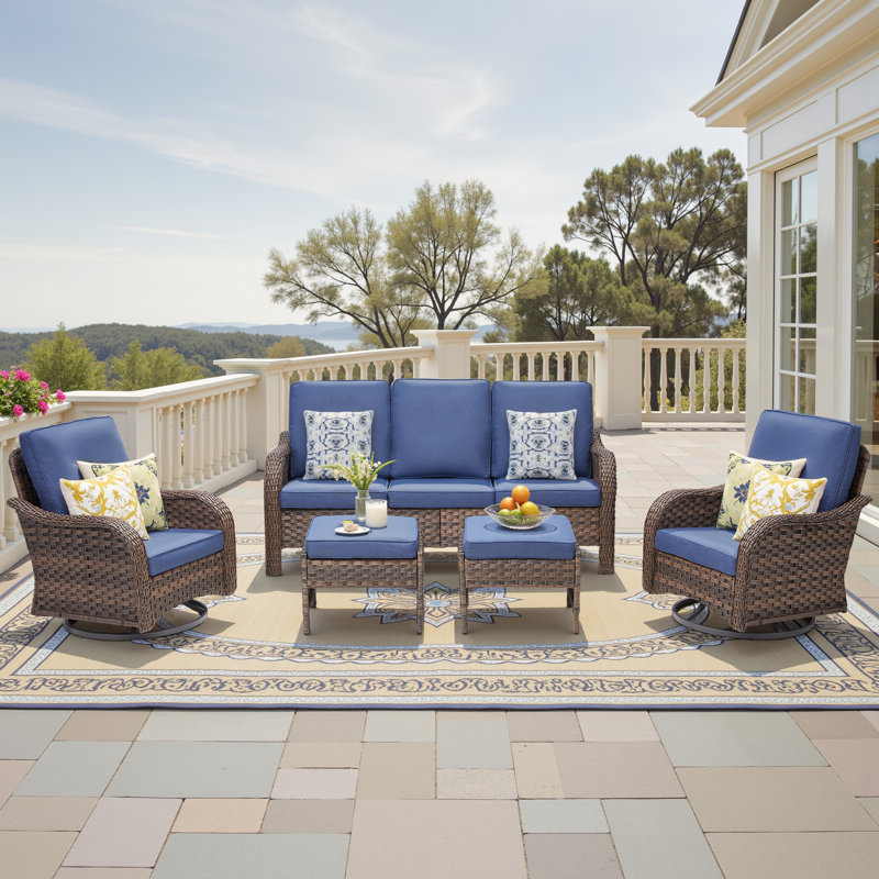 Outdoor Swivel Glider Rocker Chairs Set- 5 Piece Patio Furniture Set, Blue