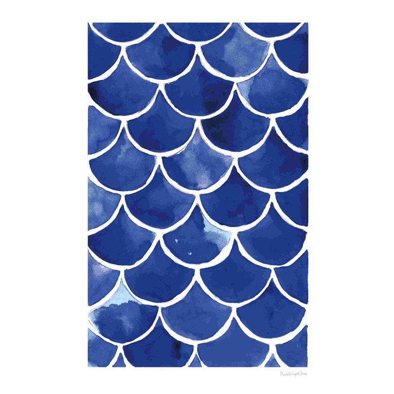 Blue Fish Waves Machine-Made Print , 18" H x 12" W  , No, Wrapped Canvas