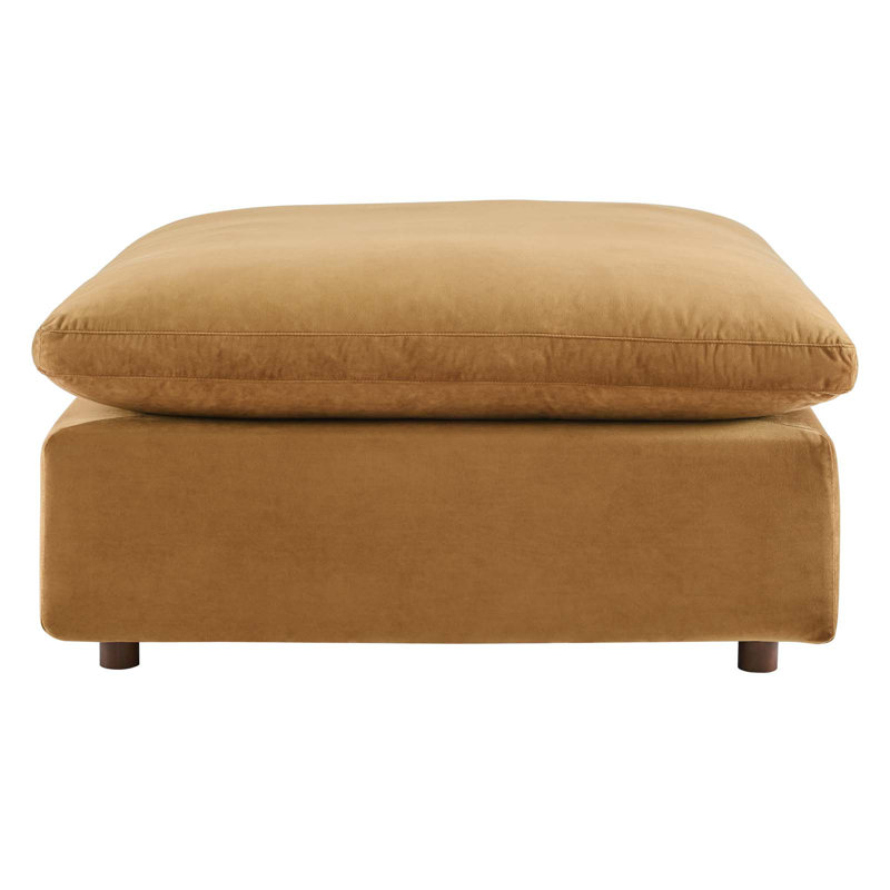 Modway Commix Down Filled Overstuffed Performance Velvet Ottoman, Cognac Velvet