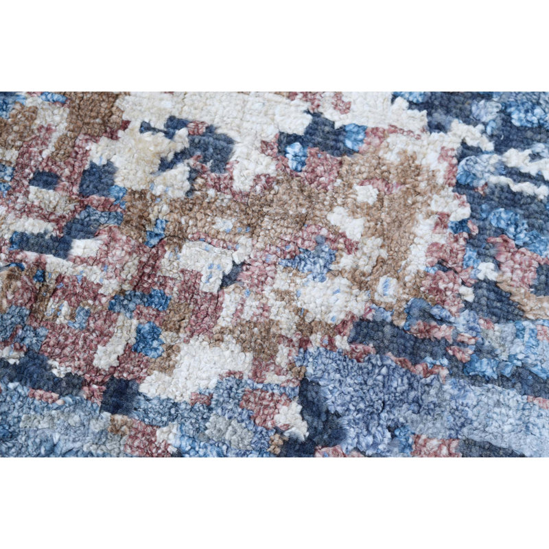 Tapis rectangulaire noué à la main bleu / rouille / gris, Rectangle 8 pi x 10 pi