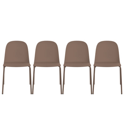 Annunziata Dining Chairs - Modern Stackable Plastic Chairs with Chrome Metal Legs & Solid Back - Set of 4 Kitchen & Dining Room Chairs, Brown