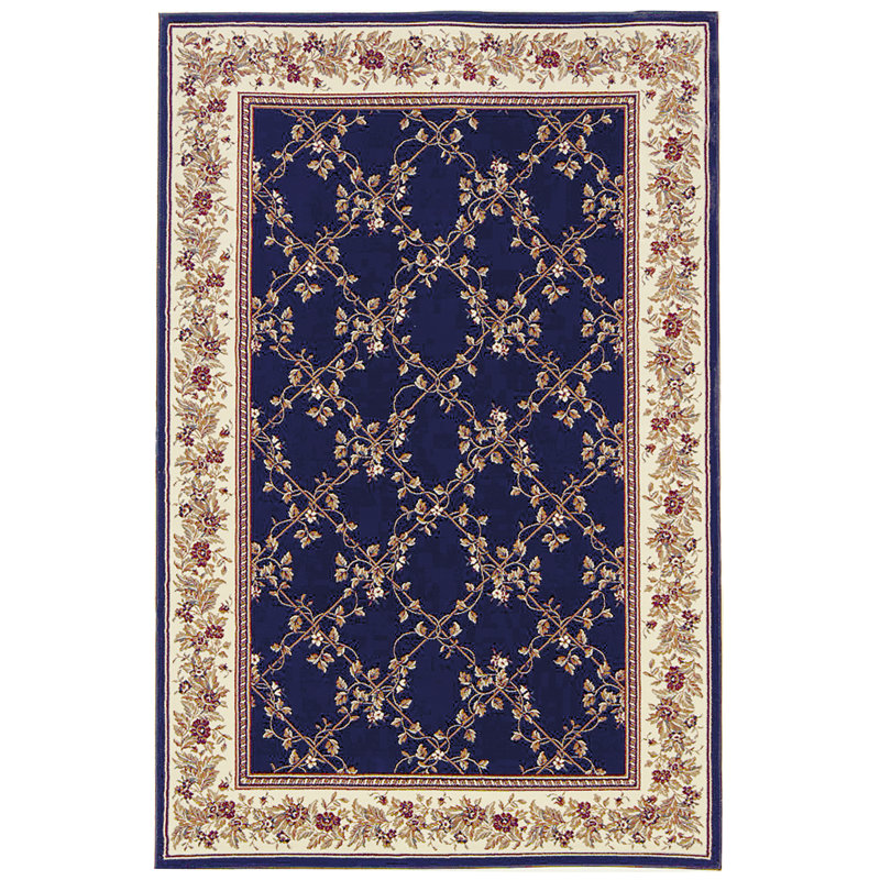 Traditional Oriental Navy Blue Area Rug – Trellis Design, Rectangle 7'9" x 11'6"