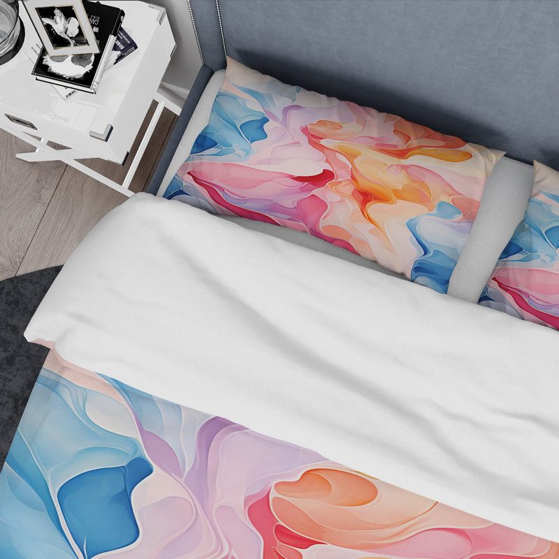 Ensemble de housse de couette Colorful Fluid Abstract, Housse de couette simple + 1 taie décorative stan