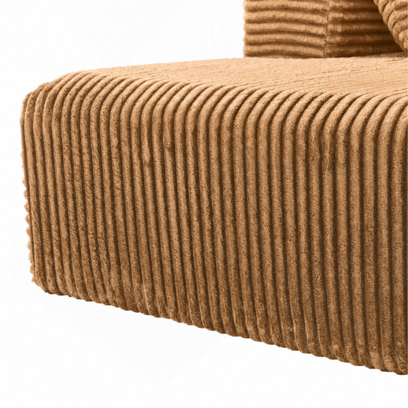Canapé modulaire de 95 po avec méridienne en forme de L, conception à quatre places sans os, Tissu brun