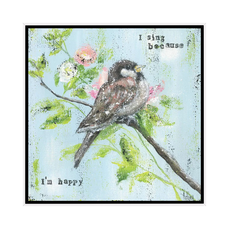 Sing Sing I'm Happy par Ashley Bradley - reproduction d'art, H 26 po x l 26 po x P 1,5 po, Toile blanche encadrée