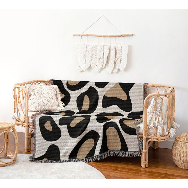 Jeté en coton à imprimé léopard, Blanc cassé Beige Noir, 60 x 60