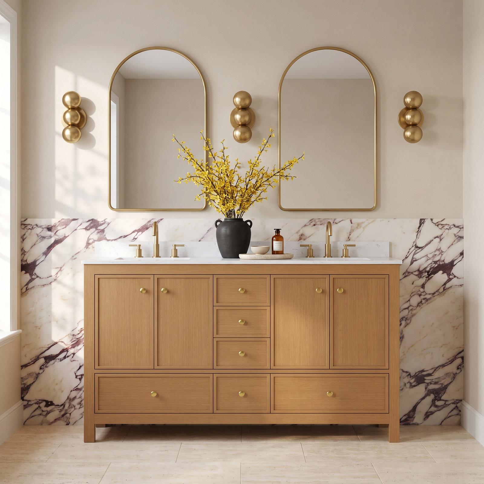 Aura Oak Double Bathroom Vanity, Brown, 60"