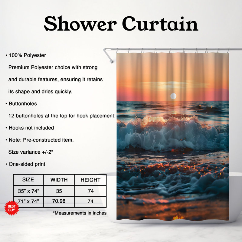 Rideau de douche Ocean Sunset Glow - Premium, H 74 po x l 71 po