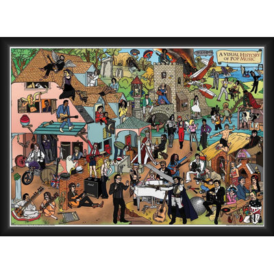  Officiellement sous licence Une histoire visuelle de la musique pop - Affiche d'art encadrée - 24 po x 36 po - Cadre en bois d'ingénierie robuste avec verre plexi - prêt à être accroché