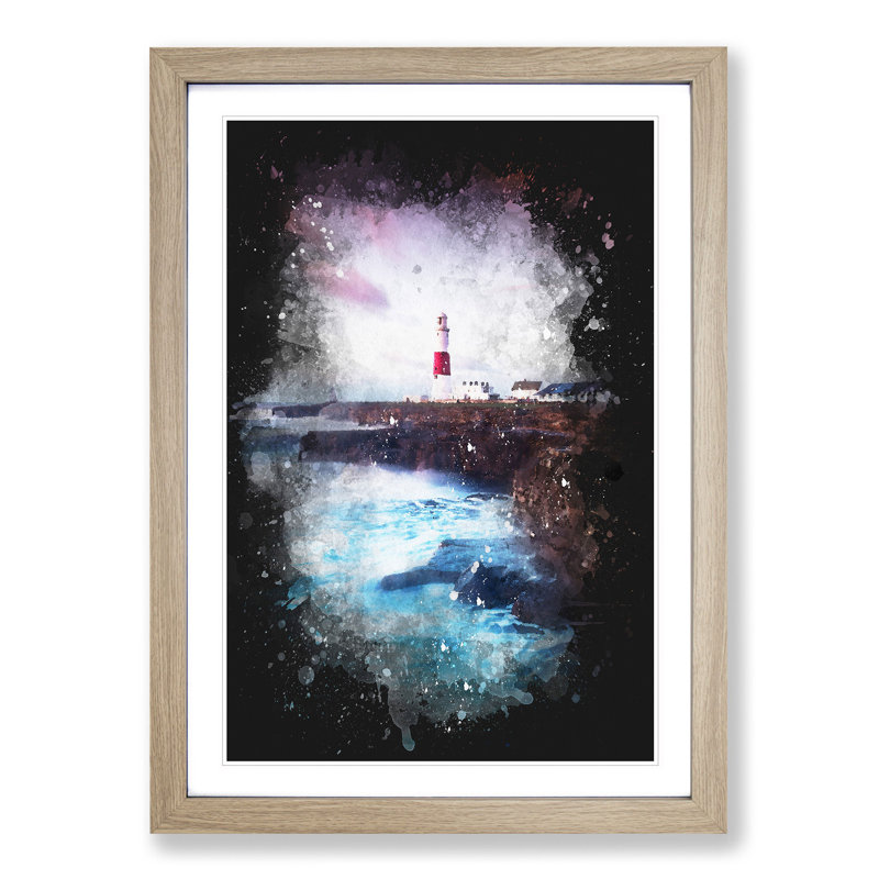 Portland Bill Lighthouse in Dorset Abstract - Picture Frame Graphic Art Print, Oak Framed, 87cm H x 62cm W x 2cm D