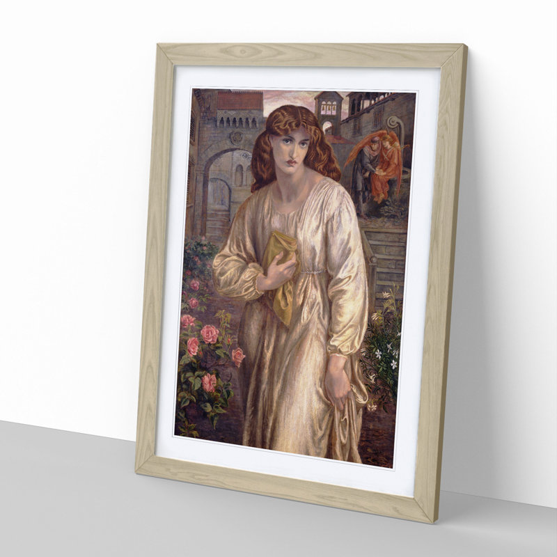 Salutation of Beatrice by Dante Gabriel Rossetti - Picture Frame Painting, 36cm H x 27cm W x 2cm D, Oak Framed