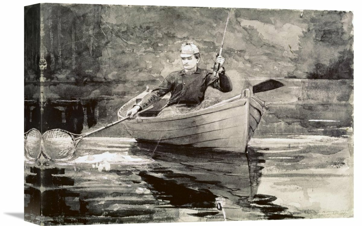 Global Gallery 'Fly Fishing, Saranac' by Winslow Homer Painting Print On Wrapped Canvas Size: 11.2 H x 16 W x 1.5 D