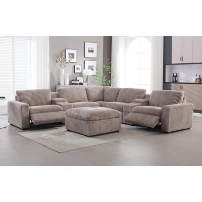 Annistyn 8 Piece Modern Corduroy L Shaped Power Reclining Sectional Sofa with Storage & Wireless Charging