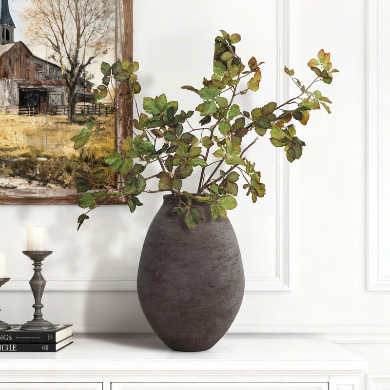 Vase en ciment antique brun, décoration rustique de 12,8 po de hauteur, H 12,8 po x 8,86 po de diamètre