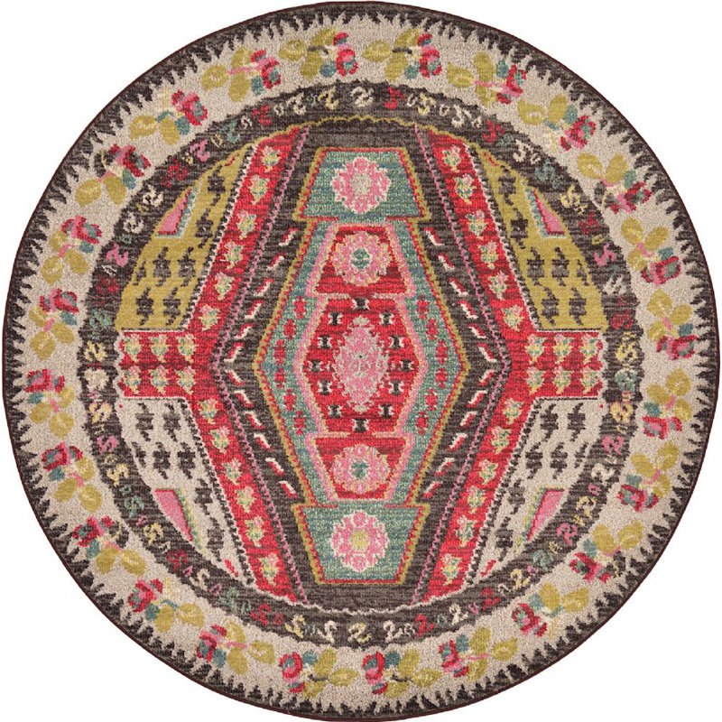 Tapis oriental beige / rouge Beverley, Rond 3 pi 3 po