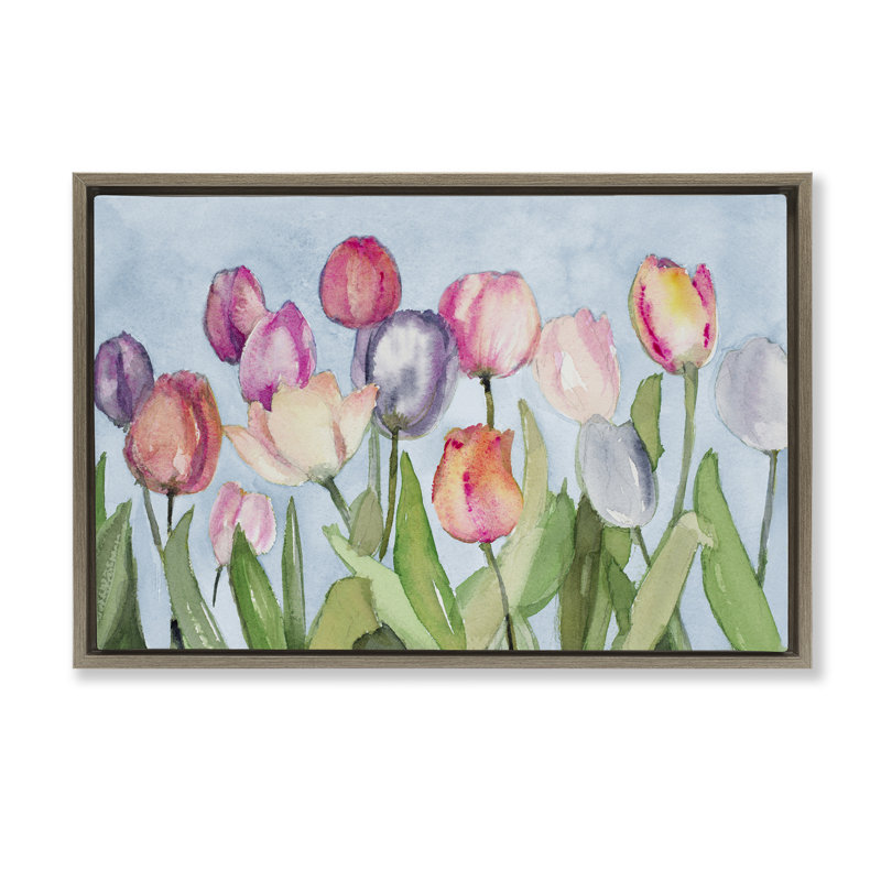 Toile flottante encadrée «Soft Tulip Field» par Lanie Loreth, Cadre flottant orme Montalcino, H 17 po x l 25 po